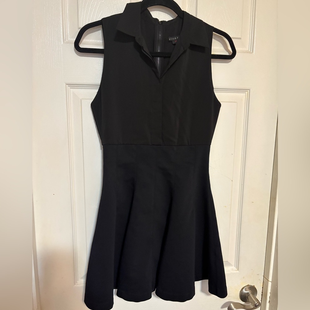 Alice + Olivia Black A-Line Notched Collar Mini Dress